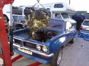 Engine lowered in